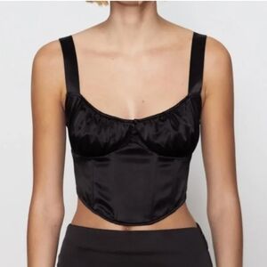 Zara Black Sateen Crop Back Zipper Tank Top Corset S box16